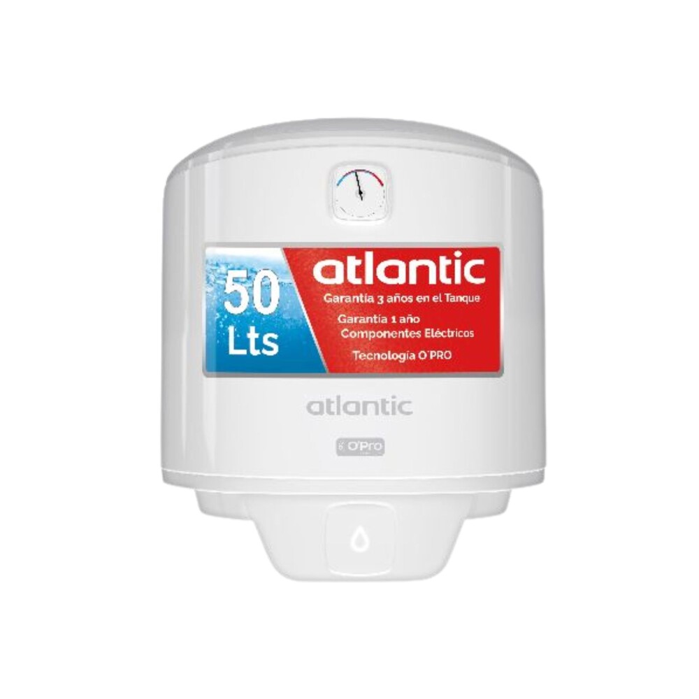 TERMOTANQUE ATLANTIC 50 Lts, TANQUE ACERO CLASE A blanco