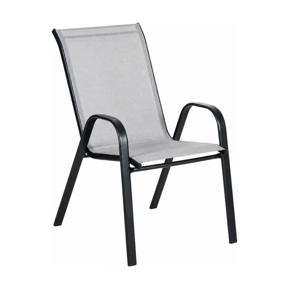 Set De Jardín Mesa De Vidrio + 2 Sillas Textilina y Acero Gris