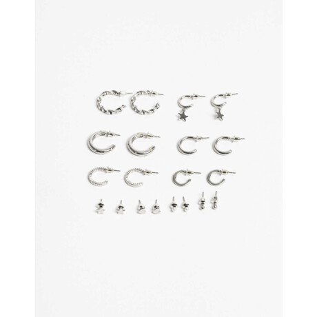 Set 10 Pares De Aros Plateado Rodio