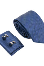 Set Corbata, pañuelo y gemelos AZUL