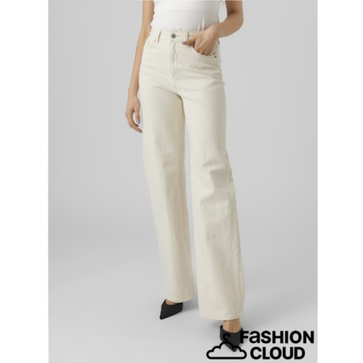 VMTESSA HR WIDE JEANS ECRU GA NOOS - ECRU 