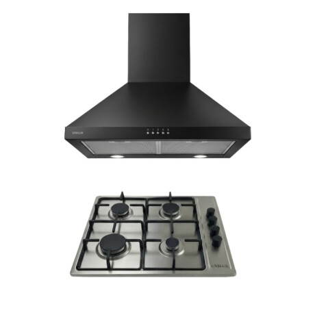 Campana Extractora Aeris 60CM Negro Pack De Campana Extractora Aeris 60CM + Anafe A Gas Vulcano Quad 4 Acero Inoxidable