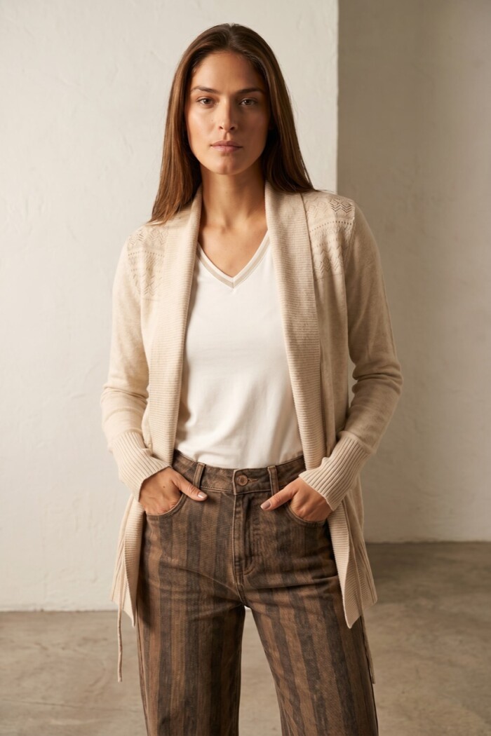 Cardigan C/solapa Algodón Elastano Beige Melange