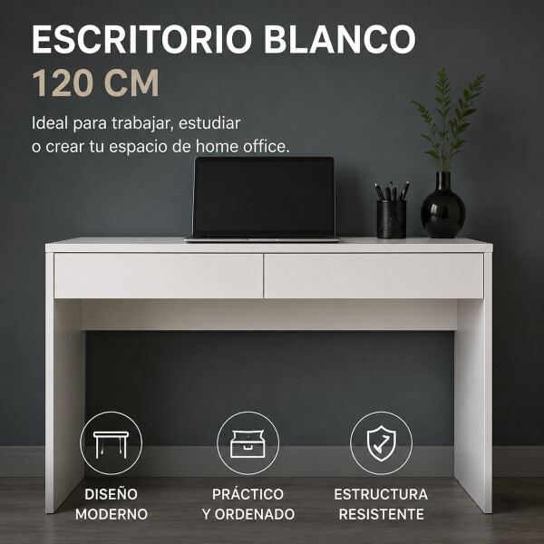 Escritorio Mesa ComboHome 120 Cm 2 Cajones Calidad Premium Blanco 1