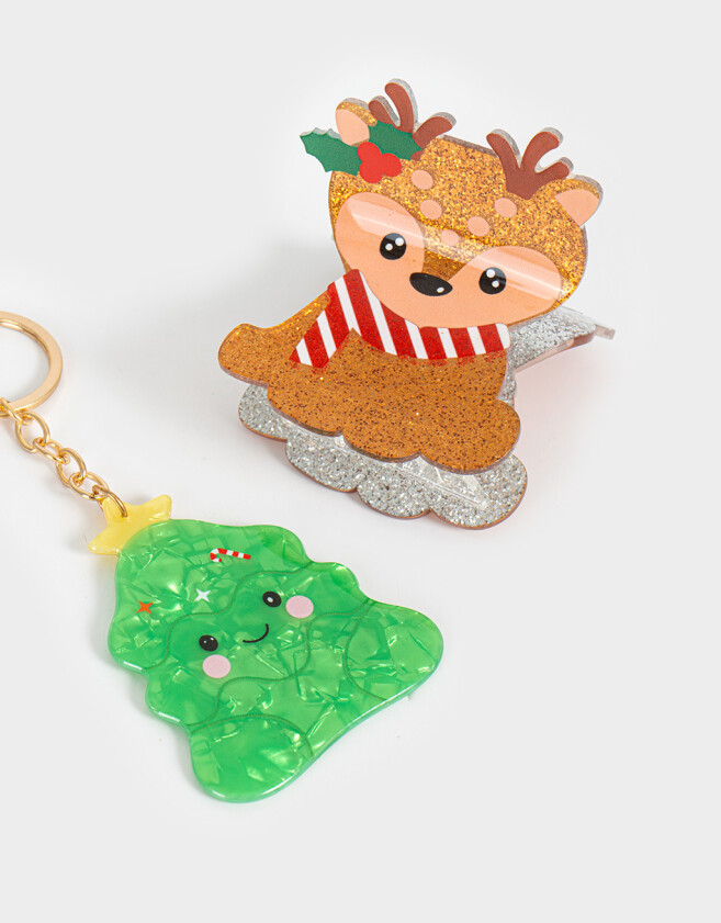 Accesorios Pelo Set Regalables Set De Llavero Y Broche Navidad - Combinacion Bicolor