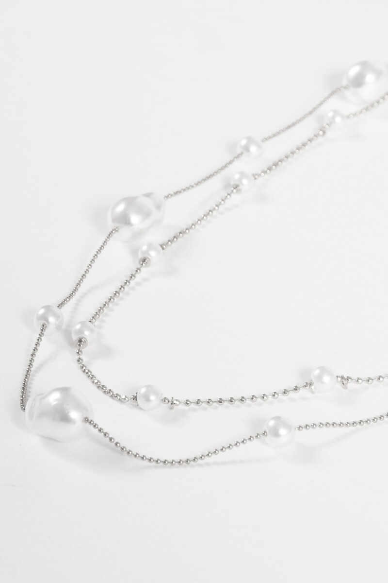 Collar doble perlas plateado