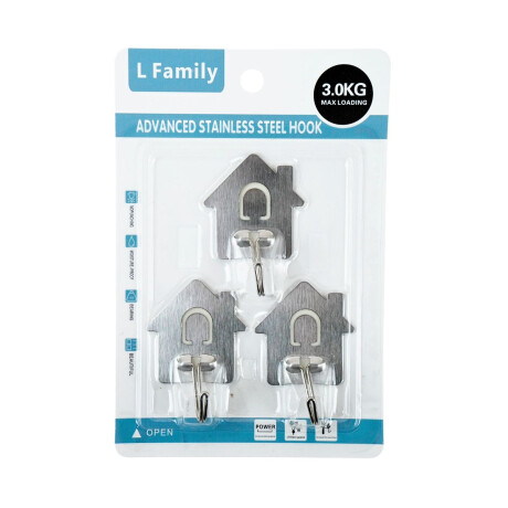 Set de 3 ganchos adhesivos de acero inoxidable Set de 3 ganchos adhesivos de acero inoxidable