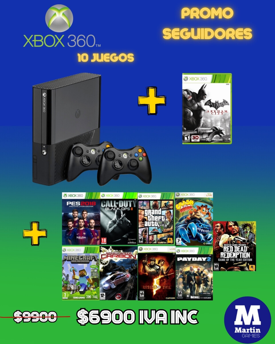 CONSOLA XBOX 360 ORIGINAL + PENDRIVE CON 9 JUEGOS + 2 JUEGOS FISICOS 