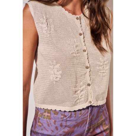 Chaleco Texturado Crochet Flores Beige Melange