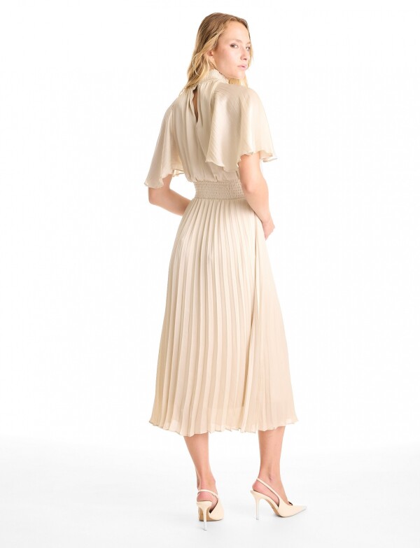 Vestido Saten Plisado BEIGE CLARO