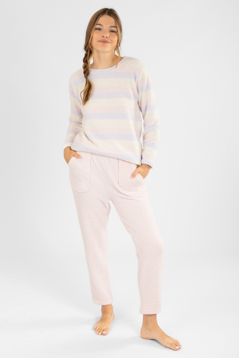 Pijama chenille rayado rosado Rosado