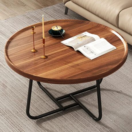 Mesa Ratona Redonda Centro Living Ø60x39Cm MDF c/ Base Metal Natural