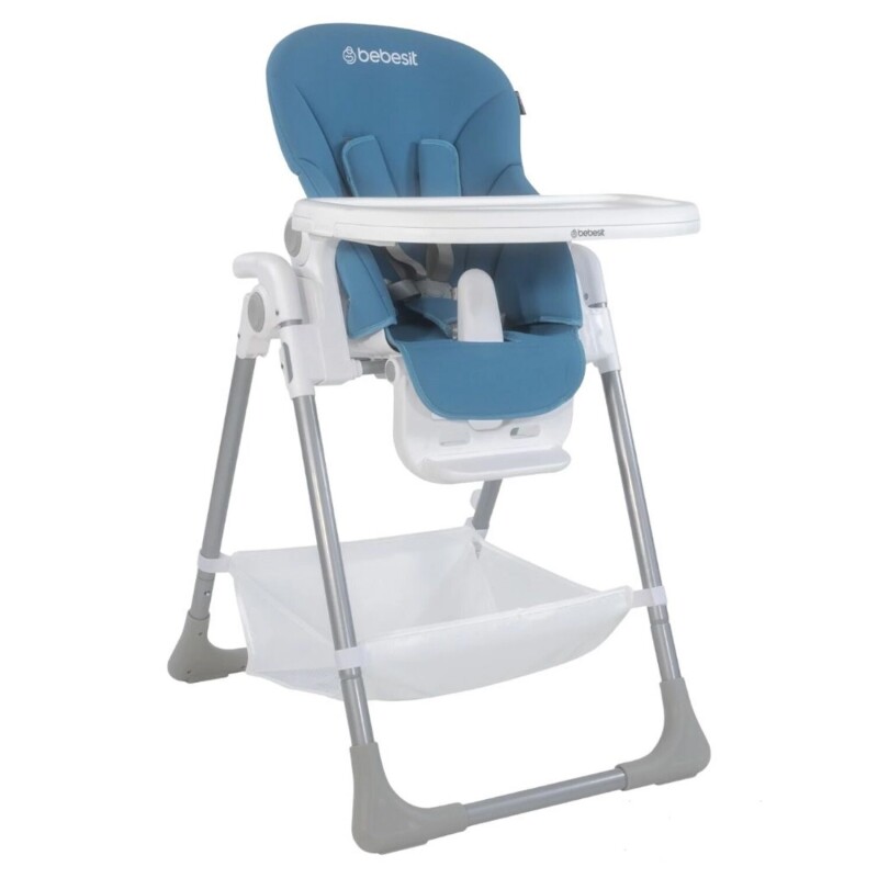 Silla de comer para bebé Bebesit Snack plegable y ajustable gris con cinturón seguro para usar en casa Azul