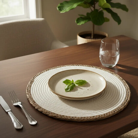 Mantel Individual en Fibra Natural y Algodón Ø38Cm Paramount Blanco