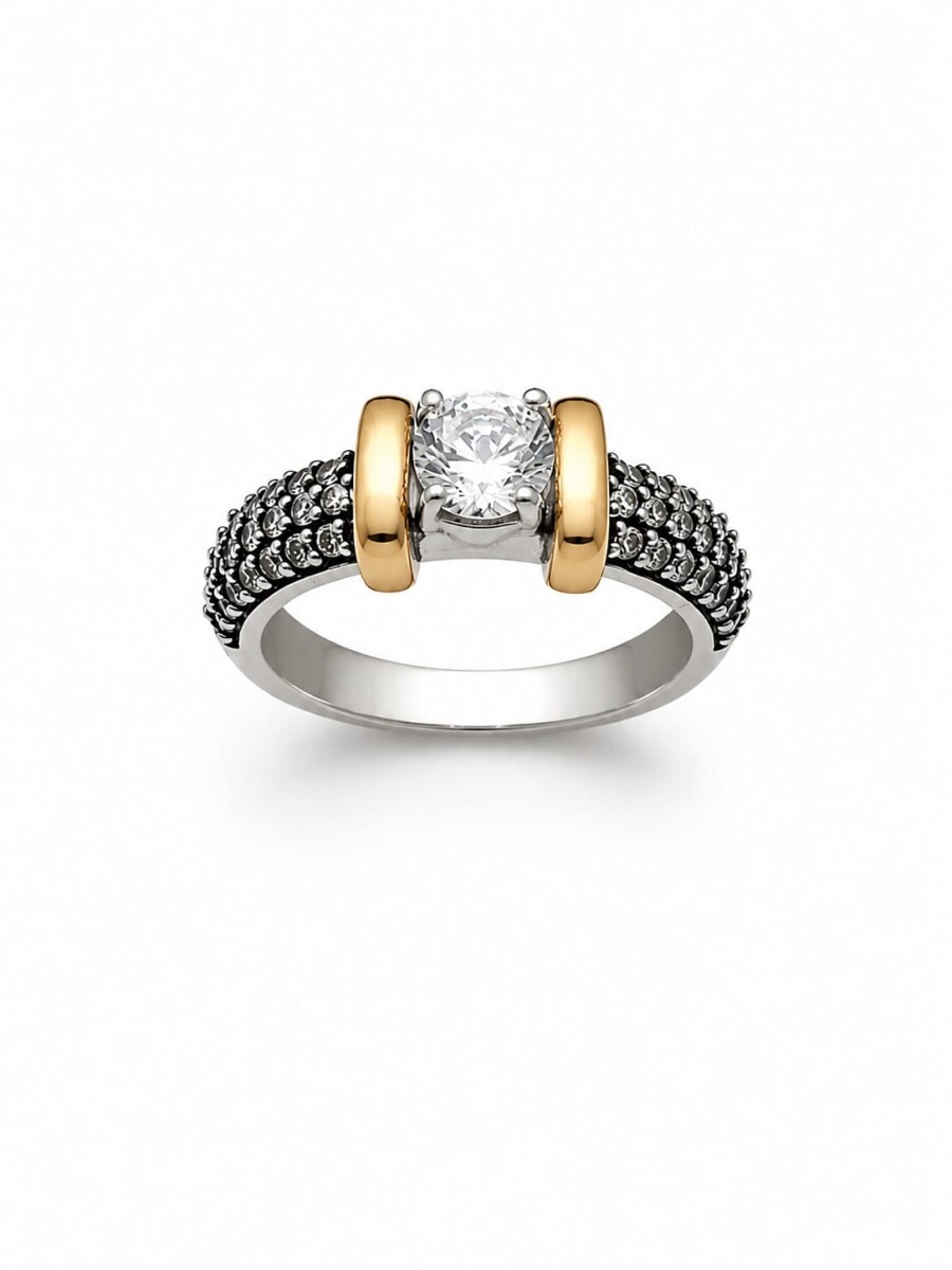 Anillo con zirconias plata y oro 