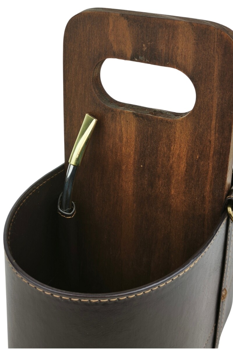 Matera canasta en madera con porta celular Matera canasta en madera con porta celular