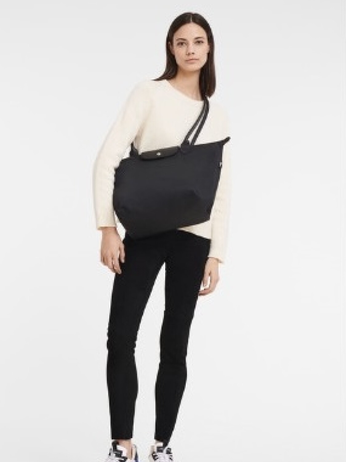 Longchamp -Cartera con asas extra largas de material textil, Le pliage Energy Negro