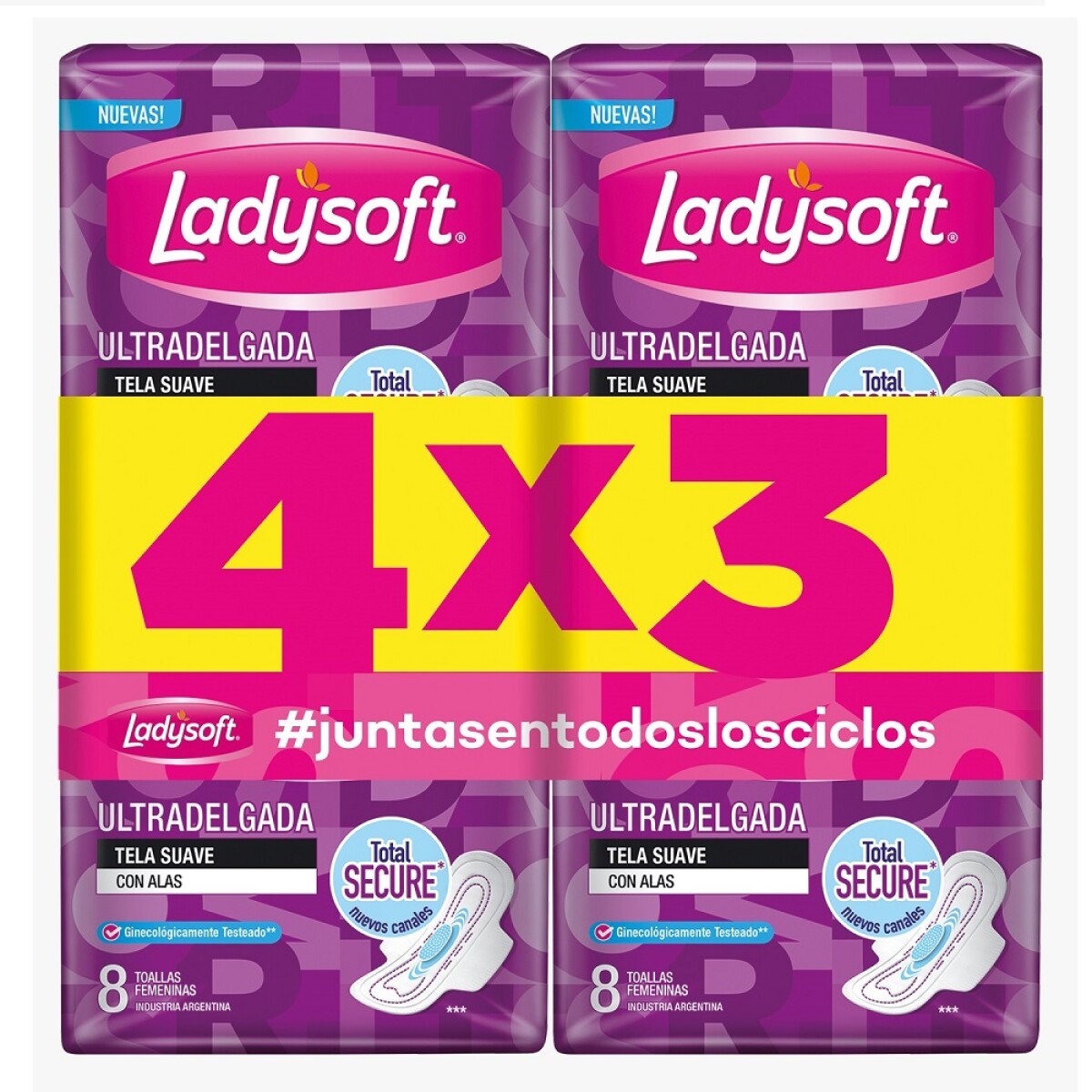 Ladysoft Toalla Ultra Delgada Tela Suave 8 Uds. Oferta 4x3 