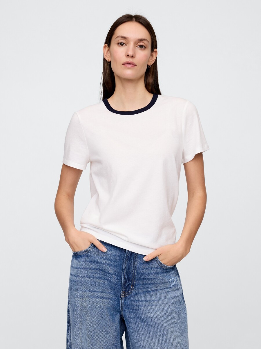 Remera Básica Cuello Redondo Mujer - White Uk 
