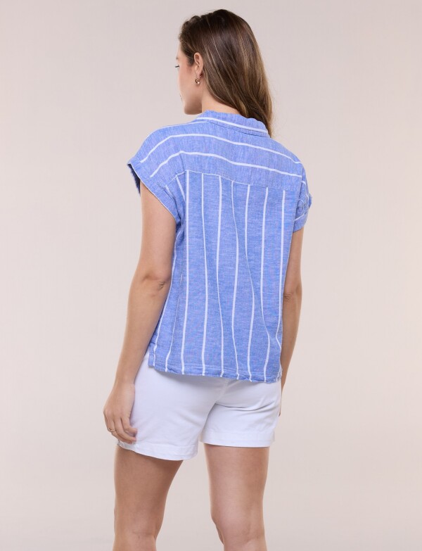 Camisa De Lino A Rayas AZUL
