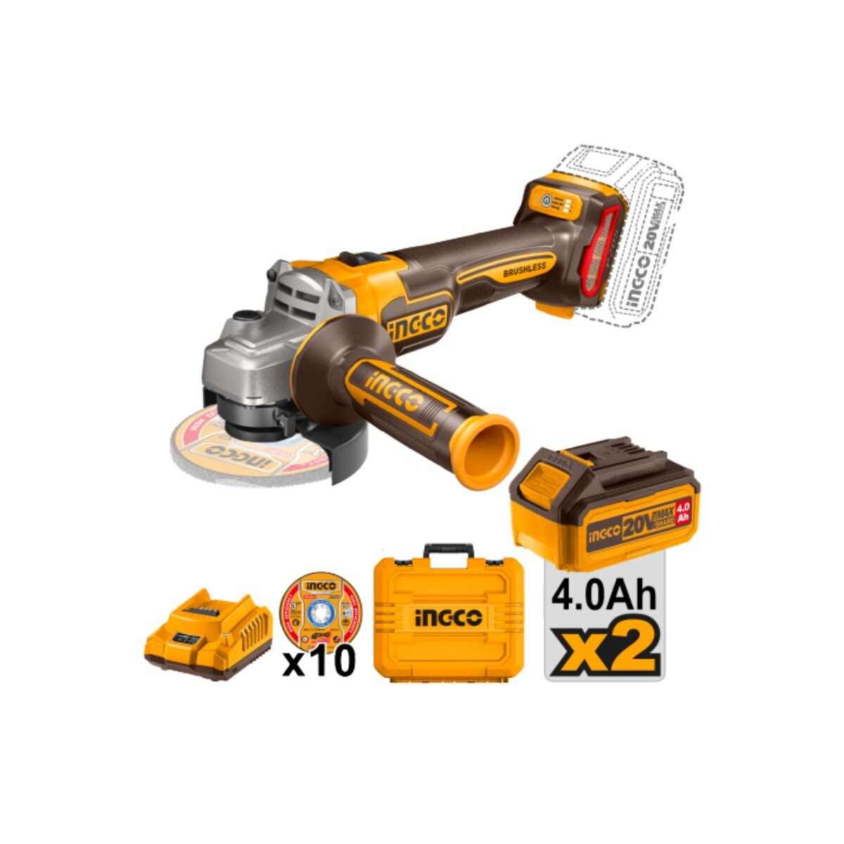 Amoladora 20v Brushless 4 1/2 115m Ingco 