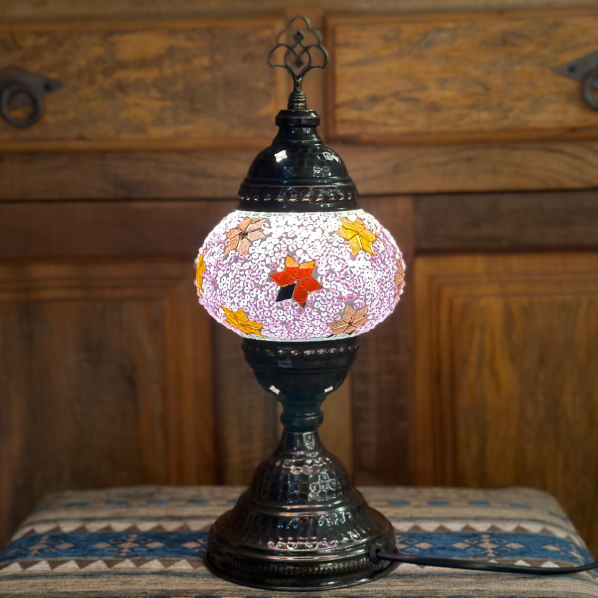 Lámpara vitraux de mesa rosada estrella TM12 