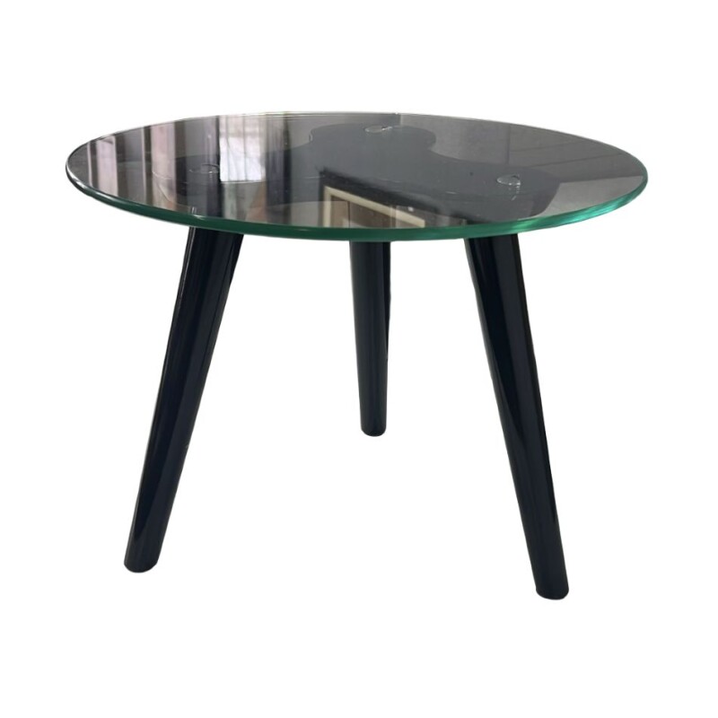 Mesa lateral baja negra. Tapa de vidrio - Producto con detalles. Mesa lateral baja negra. Tapa de vidrio - Producto con detalles.