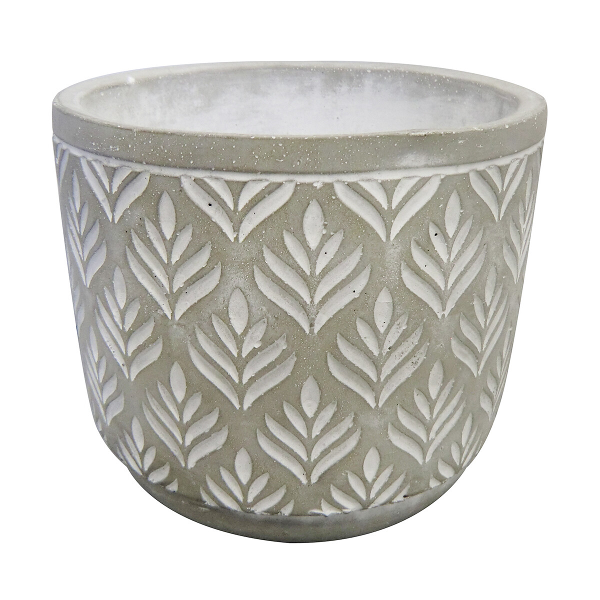 Maceta Cerámica Labrada Hojas Gris 14 x 14 cm 