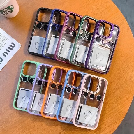 Case Transparente con Borde de Color y Protector de Lente Iphone 15 Pro Max Black