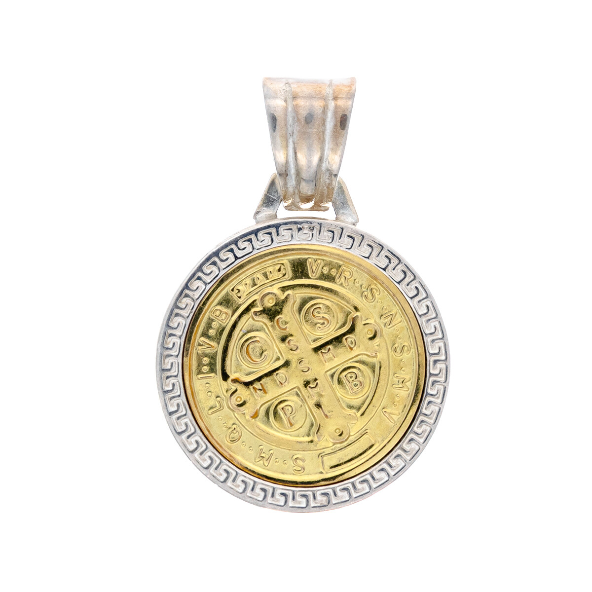 Medalla religiosa de plata 925 y double en oro 18 ktes, SAN BENITO. 