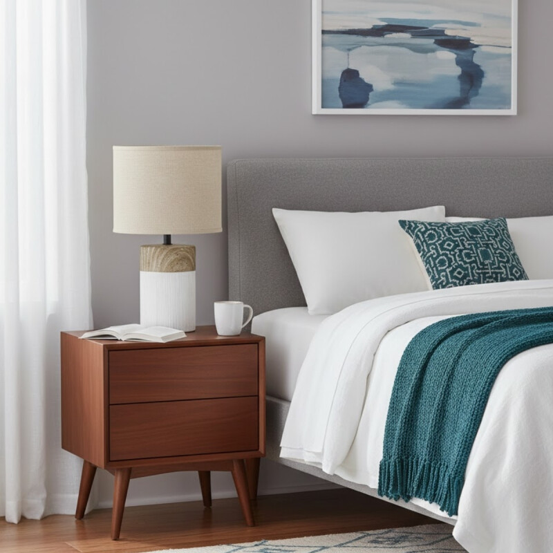 Lámpara de mesa base cerámica simil madera 20x47cm BLANCO