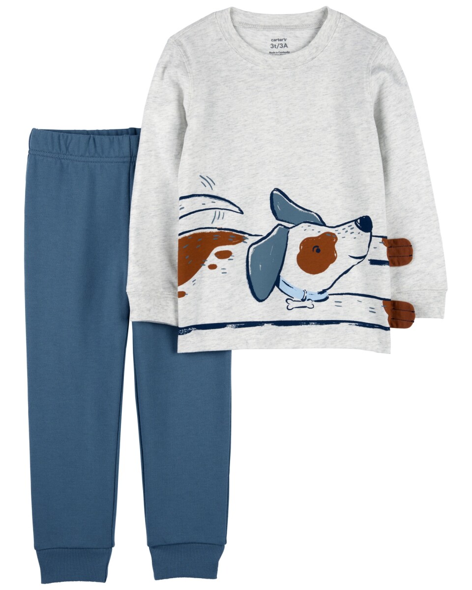 Set dos piezas de algodón, pantalón y remera, diseño perro 