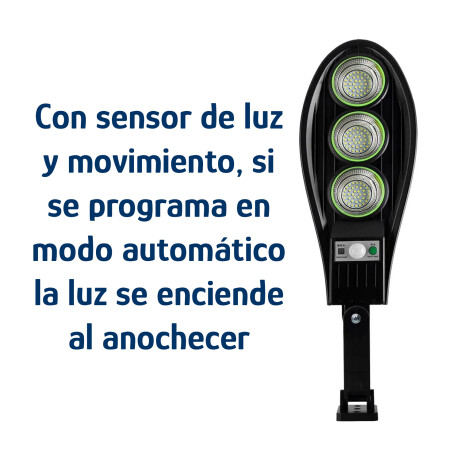 Foco Exterior Solar 3 Luces Led p/Pared Sensor Mov y Control Negro