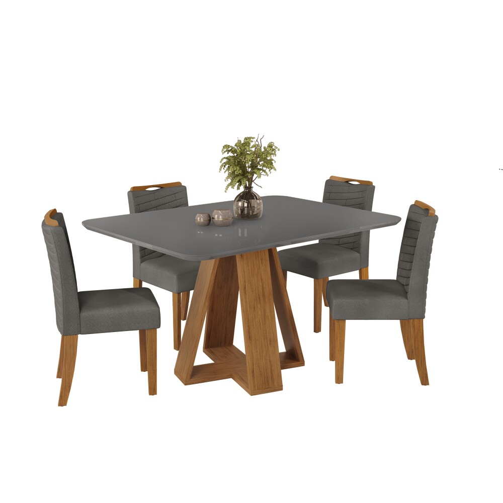 Juego De Comedor - 4 Sillas + Mesa Tapa De Vidrio - Celeste Gris / Gris