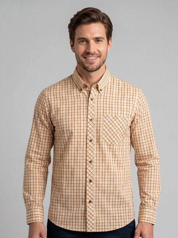CAMISA MANGA LARGA ESCOCESA BEIGE CAMISA MANGA LARGA ESCOCESA BEIGE