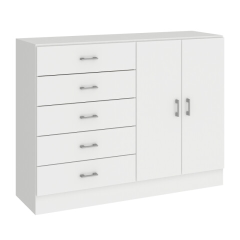 Cómoda Cajonera para Dormitorio de 5 Cajones 2 Puertas y 1 Estante interno - FE - Blanco Cómoda Cajonera para Dormitorio de 5 Cajones 2 Puertas y 1 Estante interno - FE - Blanco