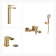 JUEGO DE GRIFERIA COMPLETO. INCLUYE DUCHA EXTERNA CON TELEFONO, LAVATORIO ALTO Y BIDET ORO SEMI MATE AQUALIA 000