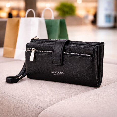 Billetera de Dama Eco Cuero Negra Con Doble Cierre Negro