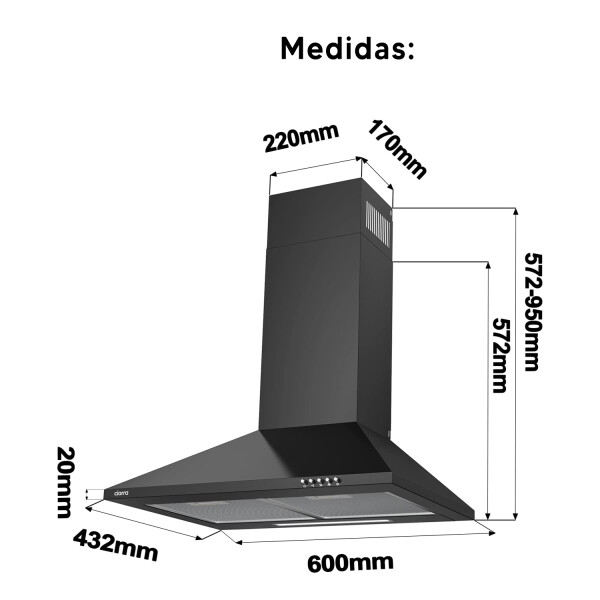 Extractor Campana De Cocina Goldtech 60 Cm CAMPANA DE COCINA GOLDTECH JTELEC132NEGR