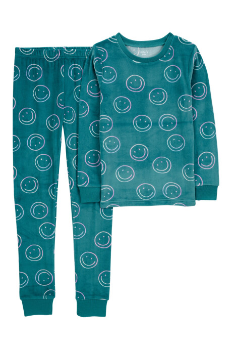 Pijama dos piezas de micropolar, pantalón y remera, diseño sonrisas Sin color