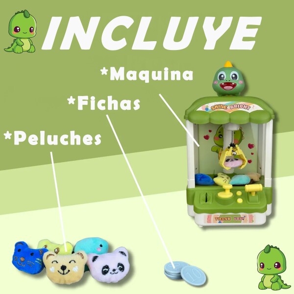 Máquina Infantil Grúa Agarra Juguetes Peluches Con Sonido Ax Variante Color Verde