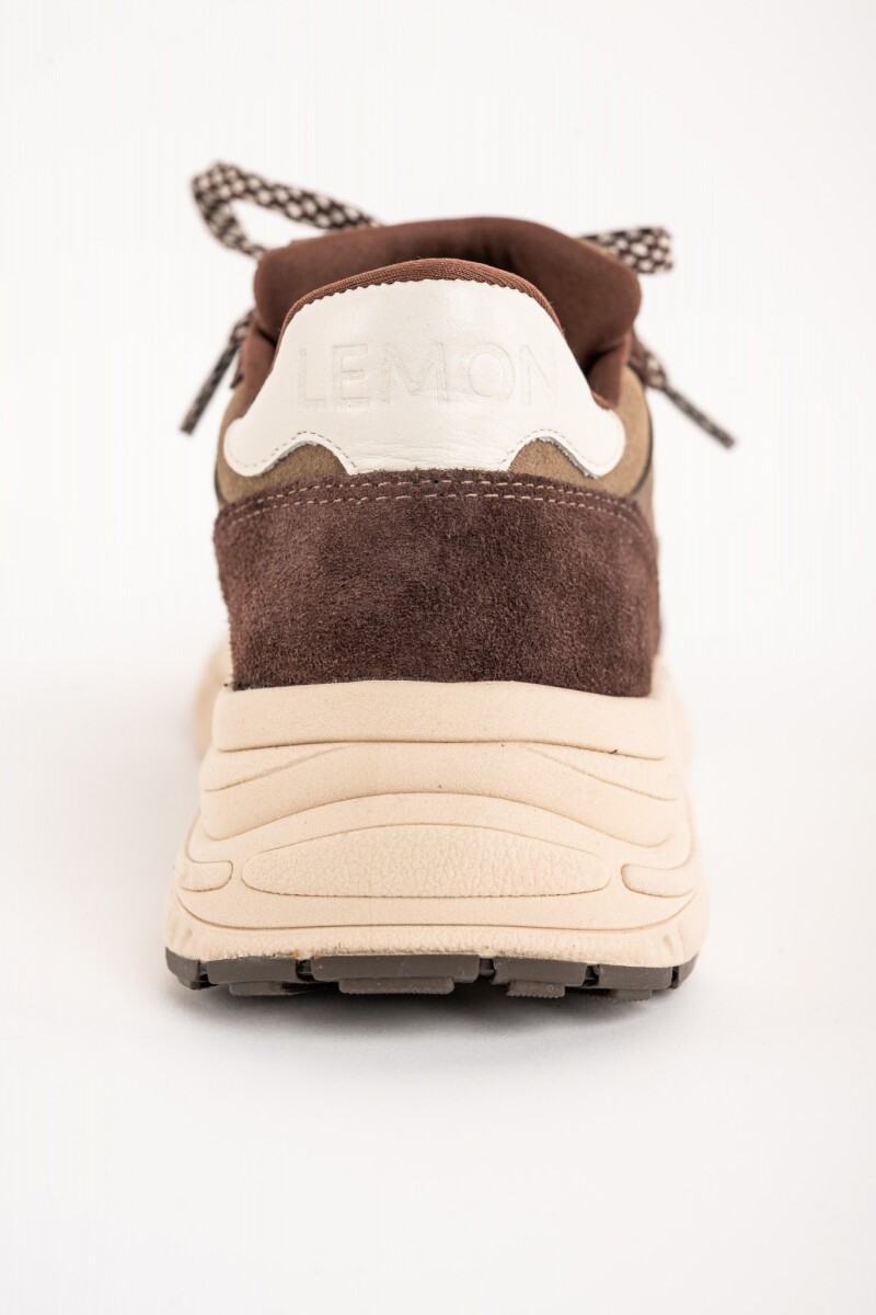 Zapatilla Cuero Combinada Chocolate