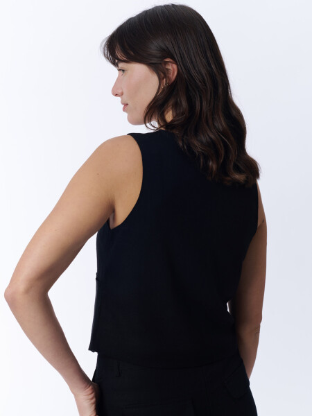Chaleco Corto Con Lino Negro