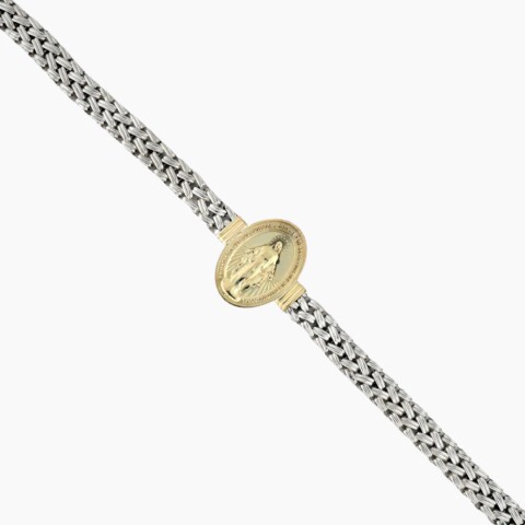 Pulsera en plata 925 y oro con imágen de virgen milagrosa Pulsera En Plata 925 Y Oro Con Imágen De Virgen Milagrosa