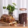 Frasco contenedor de vidrio tapa madera L
