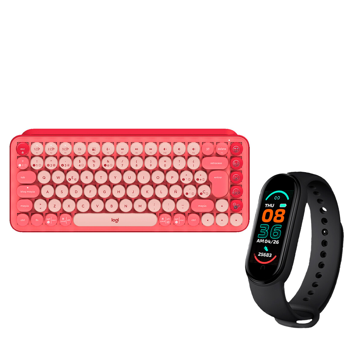 Teclado Logitech Pop Keys Heartbreaker Qwerty + Smartwatch 