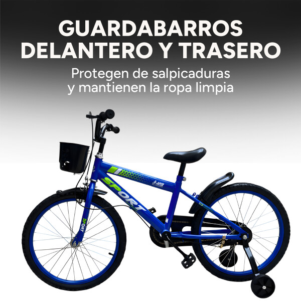 Bicicleta Infantil Sport Rod 20 Canasto Guardabarro Rueditas Azul 1