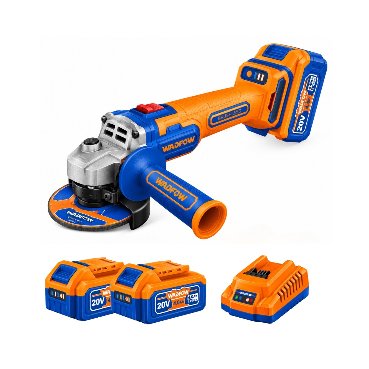 Amoladora 115 Mm 20v Con Batería 4.0ah Y Cargador Wadfow 