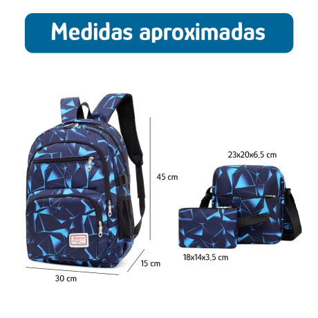Set Mochila Bolso Monedero Alumno 3 Piezas Unisex Resistente Cyan