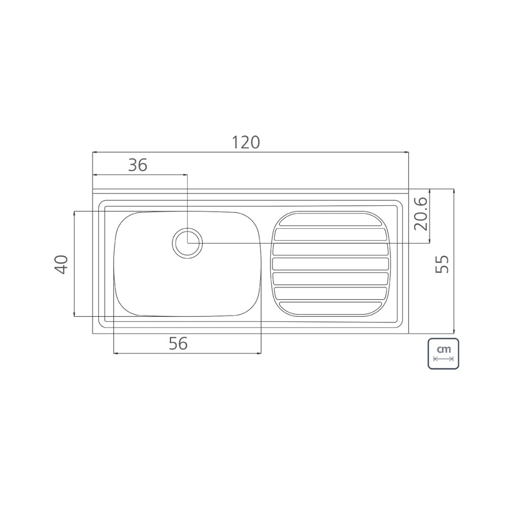 MESADA CON PILETA IZQUIERDA ACERO INOXIDABLE 201 120x55 CM TRAMONTINA Mesada Con Pileta Izquierda Acero Inoxidable 201 120x55 Cm Tramontina